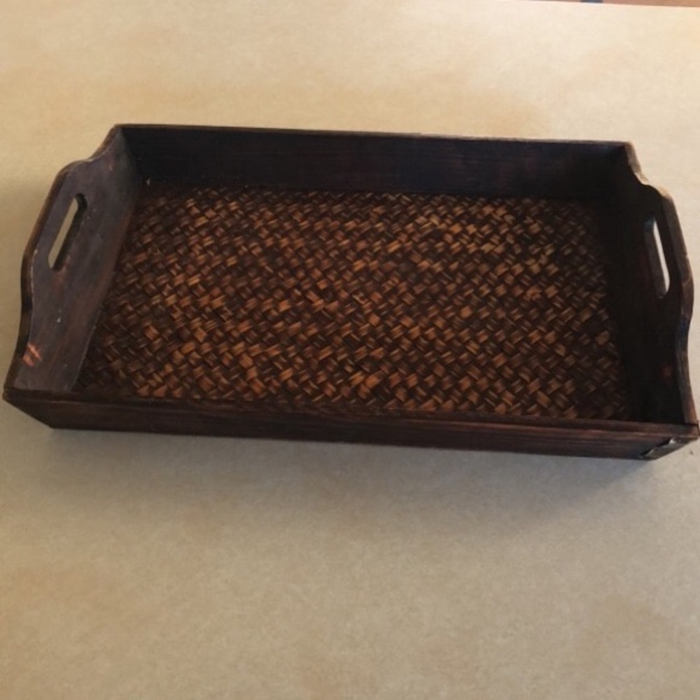 Vintage Hand Woven Wood Serving Tray - 18" Textured Rectangle